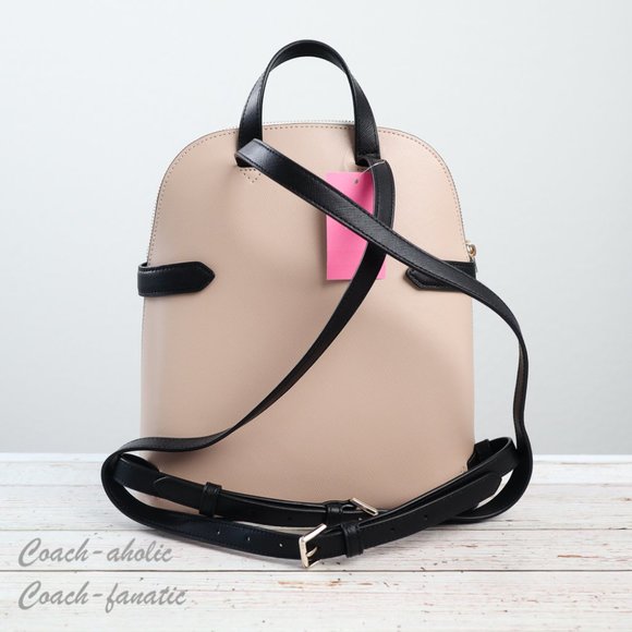 NWT Kate Spade Staci Dome Top Zip Leather Backpack in Warm Beige Colorblock - Picture 6 of 12